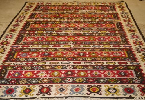 Old Turkish Sarkoy Kilim Rug, Traditional Banded Design, Bold Clear Colours, Circa 1920.