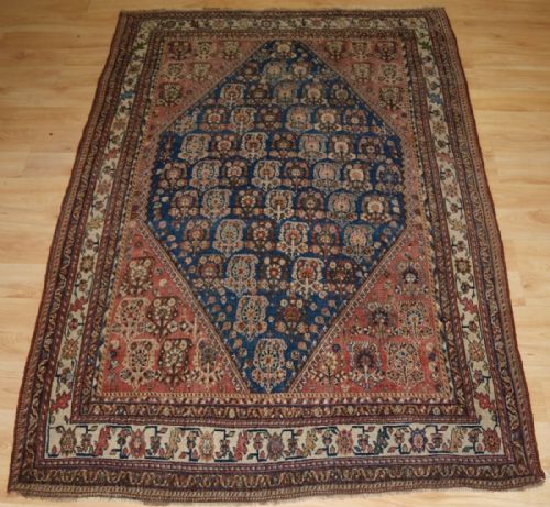 Antique Qashqai Kashkuli Rug, Boteh Design on Indigo Blue Ground, Circa 1890.