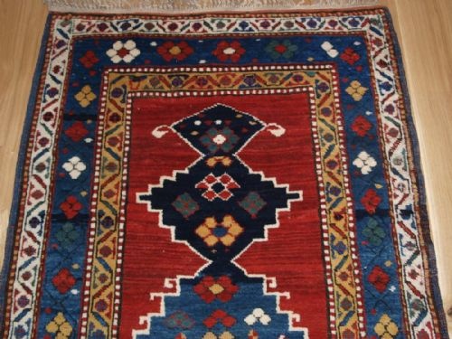 fig 1. ANTIQUE CAUCASIAN KAZAK RUG WITH SUPERB COLOUR AND LONG GLOSSY PILE, LATE 19TH CENTURY.