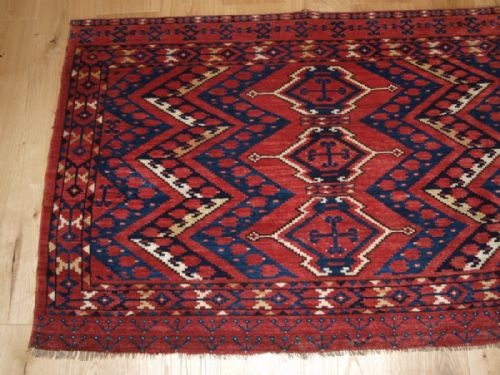 fig 1. ANTIQUE ERSARI BESHIR TURKMEN CHUVAL WITH IKAT DESIGN, SUPERB COLOUR, FULL PILE, CIRCA 1880.