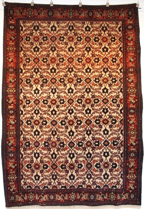 Antique Senneh Rug, Ivory Ground with Herati Design, Full Pile, Circa 1900