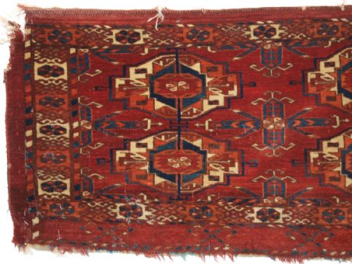 fig 1. ANTIQUE TEKKE TURKMEN 6 GUL TORBA, VELVET LIKE HANDLE, VERY FINE, CIRCA 1850 OR EARLIER.