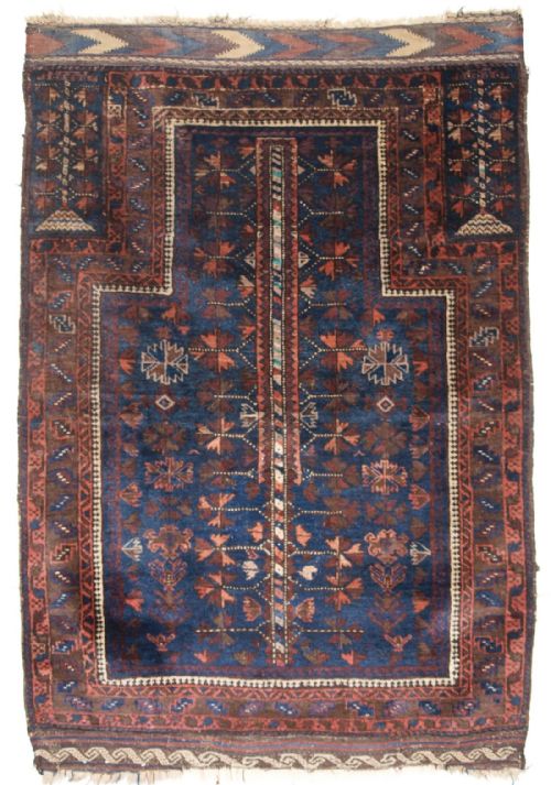 Antique Baluch Prayer Rug, Blue Ground with Tree of Life, Late 19th Century.