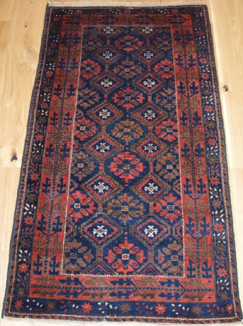 Old Baluch Rug with Lattice Design, Interesting Border, Circa 1920.
