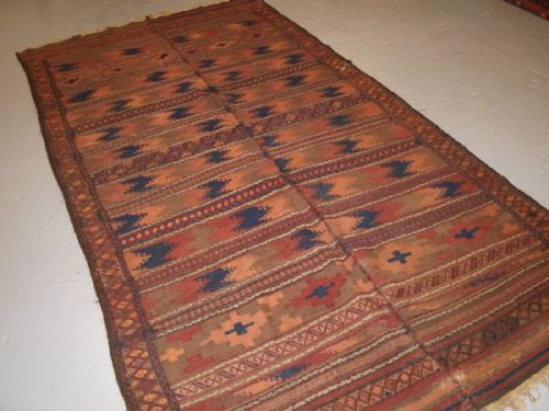 Antique Afghan Baluch Two Part Kilim, Flat Weave and Weft Work, Circa 1900.