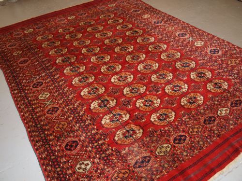 Antique Tekke Turkmen Main Carpet, Unusual Piled Elem End Panels, 4th Quarter 19th Century.