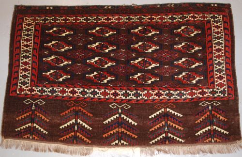 Antique Youmt Turkmen 16 Gul Chuval, Good Elem Design, Circa 1880.