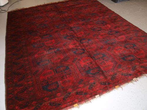 Old Afghan Village Carpet, Very Deep Red Colour, Traditional Design, Circa 1920.