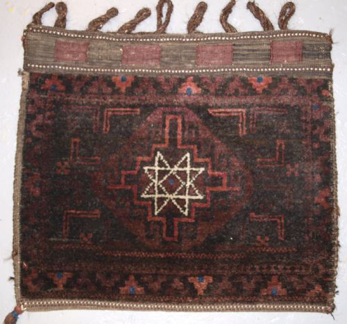 Old Afghan Baluch Saddle Bag with Star Design and Plain Weave Back, Circa 1920.