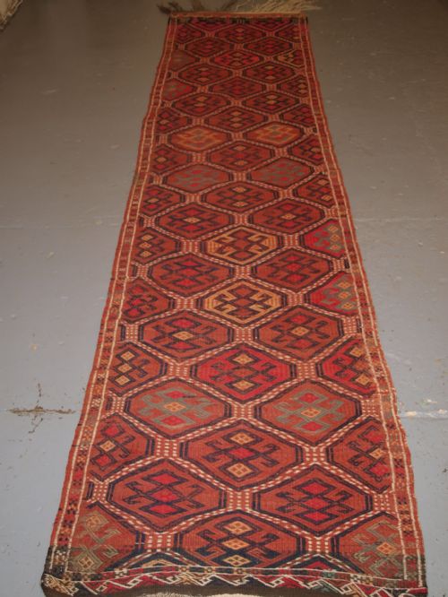 Old Uzbek or Afghan Embroidered Flat Weave Runner, Good Colours, Circa 1920.