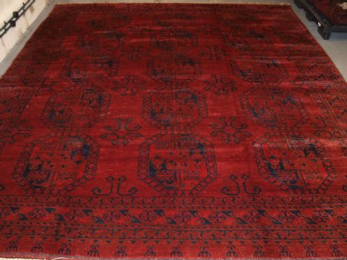 fig 1. OLD AFGHAN VILLAGE CARPET, GREAT ALMOST SQUARE SIZE, SUPERB CONDITION, CIRCA 1920.