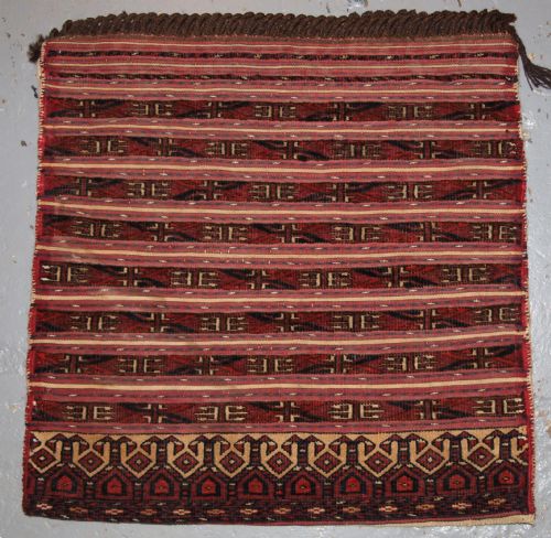 Antique Tekke Turkmen Saddle Bag in Banded Mixed Technique, Plain Weave Back, Circa 1900/20.