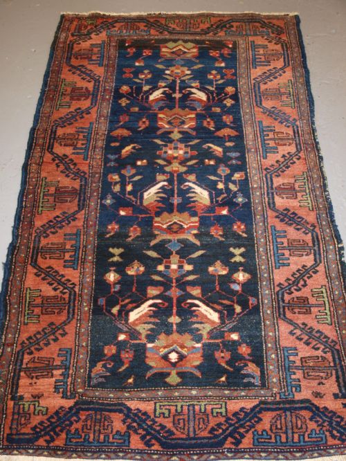 Old North West Persian Hamadan Village Rug with Unusual Design, Baluch Border, Circa 1920.