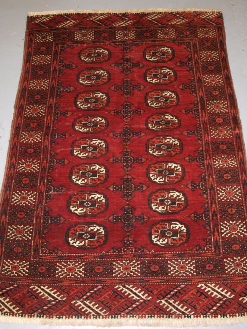 Old Afghan Rug of Small Size with Tekke Turkmen Design, Hard Wearing, Circa 1920.