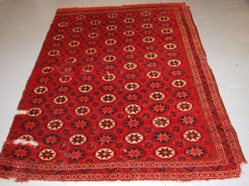 Antique Ersari Turkmen Main Carpet Fragment, Unusual Star Design, 2nd Half 19th Century.
