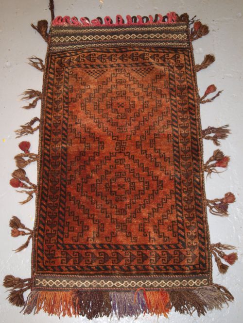 Old Afghan Baluch Balisht Grain Bag, Stripped Plain Weave Back, Circa 1920.