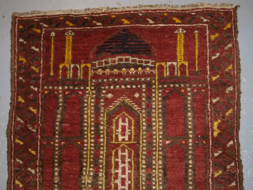 fig 1. OLD AFGHAN KIZIL AYAK CHILDS MOSQUE PRAYER RUG, SCARCE EXAMPLE, CIRCA 1920.