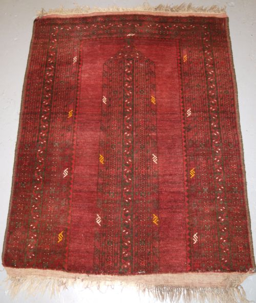 Old Afghan Village Prayer Rug of Unusual Design, Superb Condition, Circa 1920.