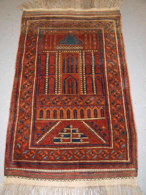 Old Afghan Kizil Ayak Mosque Prayer Rug, Very Soft Wool, Circa 1920.