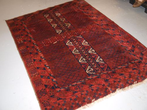 fig 1. OLD AFGHAN RUG OF ERSARI TURKMEN ENSI DOOR HANGING DESIGN, CIRCA 1920.