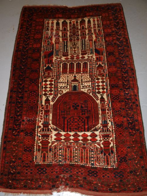 Antique Afghan Kizil Ayak Mosque Prayer Rug, Circa 1900/20.
