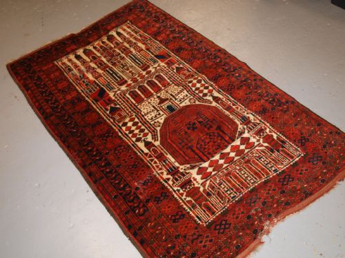 fig 1. ANTIQUE AFGHAN KIZIL AYAK MOSQUE PRAYER RUG, CIRCA 1900/20.