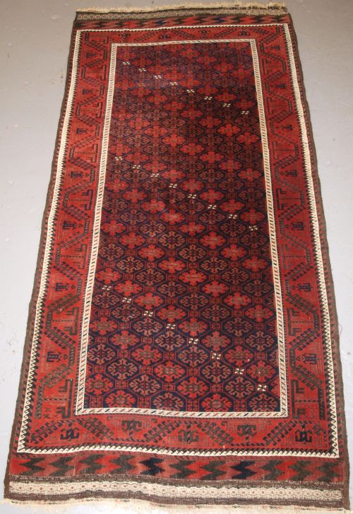 Antique Baluch Rug, Khorassan Region, Eastern Persia, Snowflake Lattice Design, 4th Quarter 19th Century.