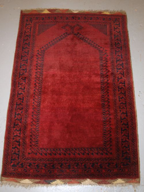 Old Afghan Village Prayer Rug with Rams Horn Design, Outstanding Example, Circa 1920.