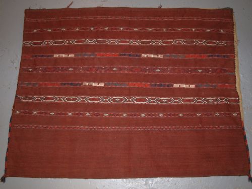 Antique Tekke Turkmen Banded Flat Woven Chuval, Complete with Back, Circa 1900.
