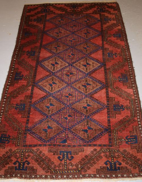Antique Afghan Rug of Baluch Lattice Design, Warm Colours, Circa 1900/20.