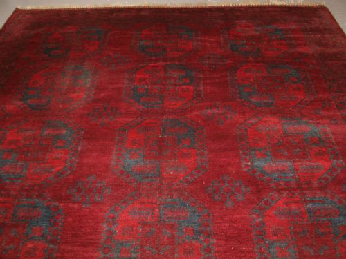 fig 1. ANTIQUE AFGHAN ERSARI TURKMEN CARPET, DEEP PLUM RED COLOUR, CIRCA 1900.