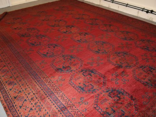 Antique Afghan Ersari Carpet of Very Large Size with Superb Rose Madder Colour, Circa 1900.