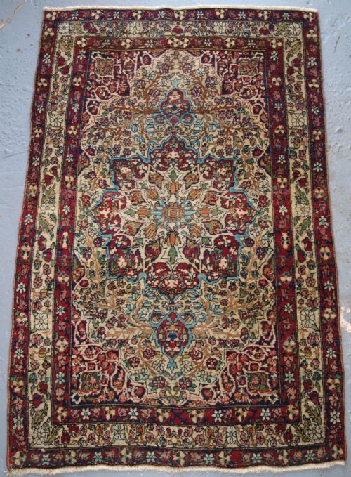 Antique Persian Kirman Rug of Small Size, Fine Weave and Pleasing Colour, Circa 1900.