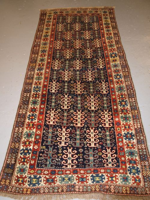 Antique Caucasian Long Rug with Scarce Design, Probably Gendje Region, Late 19th Century.