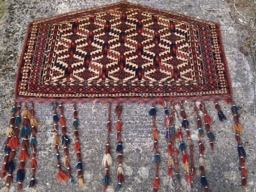 Antique Yomut Turkmen Asmalyk, Full Pile with Tassels, Circa 1900.