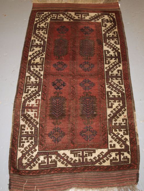 Antique Baluch Rug, Possibly Timuri, Large Scale Design, White Border, 2nd Half 19th Century.