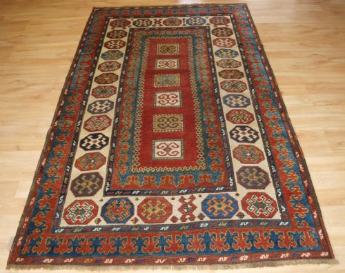 Antique Caucasian Kazak Rug of Compartment Design, Bordjalou Area, Circa 1890.