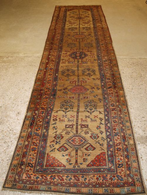 Antique North West Persian Kurdish Runner, Camel Ground, Lots of Animals, Circa 1900.