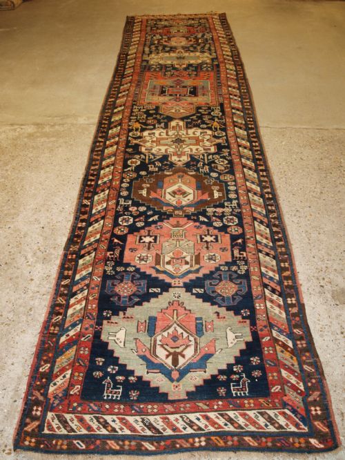 Antique South East Caucasian Runner, Soft Colours, People and Animals, Circa 1900.