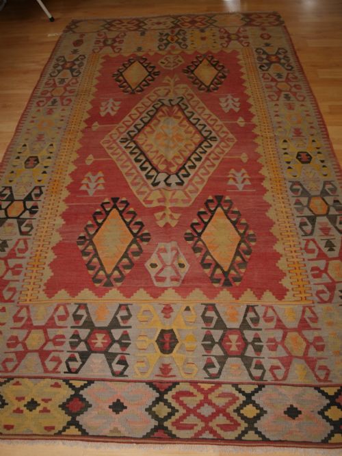 Old Turkish Konya Region Kilim of Large Size, Soft Colours, Superb Condition, Circa 1920.