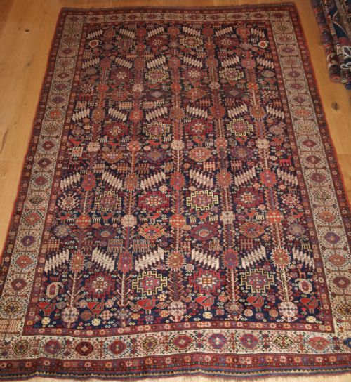 fig 1. ANTIQUE TRIBAL SHEKARLU QASHQAI RUG, VERY FINE WEAVE, GREAT COLOUR, CIRCA 1880.