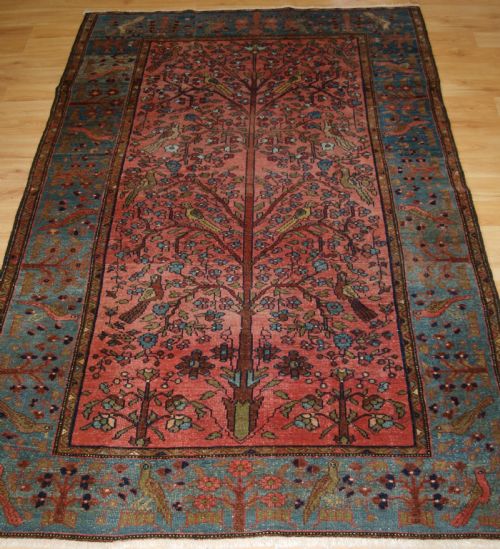 Old North West Persian Hamadan Rug, Paradise Garden Design, Tree with Birds, Circa 1920.