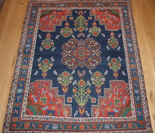 Antique Persian Afshar Rug with Vase Design, Birds and Flowers, Circa 1900/20.