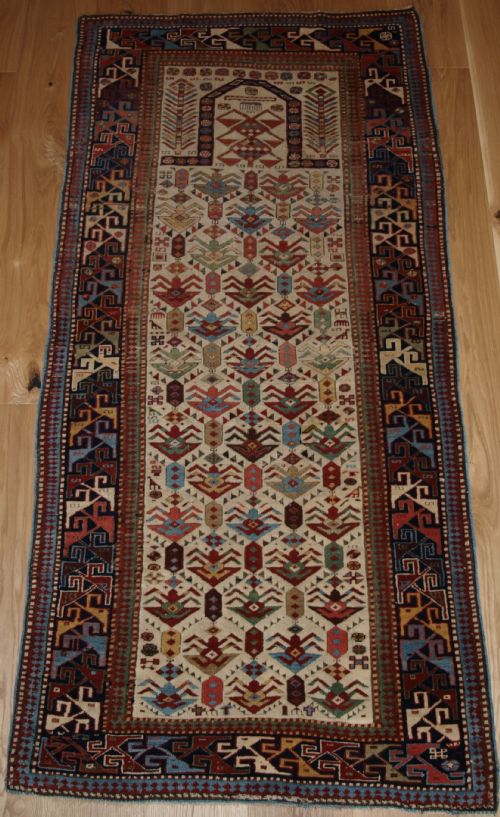 Antique Caucasian Akstafa Prayer Rug, Ivory Ground with Superb Colour, 2nd Half 19th Century.