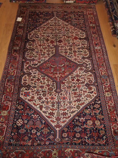 Antique South West Persian Tribal Khamseh Bird Rug, Outstanding Condition, Circa 1880.