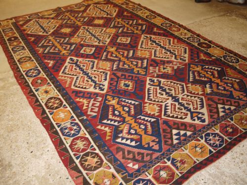 Old Turkish Village Kilim of Traditional Design, Good Room Size, Circa 1920/30.