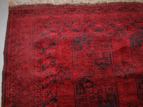 fig 2. OLD RED AFGHAN VILLAGE CARPET, SLIGHT TENSION PROBLEM HENCE THE LOW PRICE, CIRCA 1920.