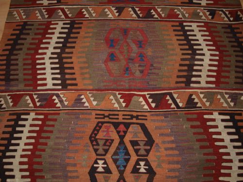 ANTIQUE TURKISH KONYA KILIM WITH STRIKING DESIGN SOFT COLOURS CIRCA 1900 - ADDITIONAL PHOTO 5