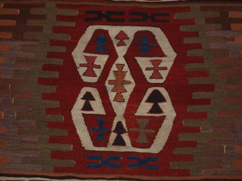 ANTIQUE TURKISH KONYA KILIM WITH STRIKING DESIGN SOFT COLOURS CIRCA 1900 - ADDITIONAL PHOTO 6