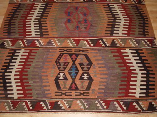 ANTIQUE TURKISH KONYA KILIM WITH STRIKING DESIGN SOFT COLOURS CIRCA 1900 - ADDITIONAL PHOTO 7